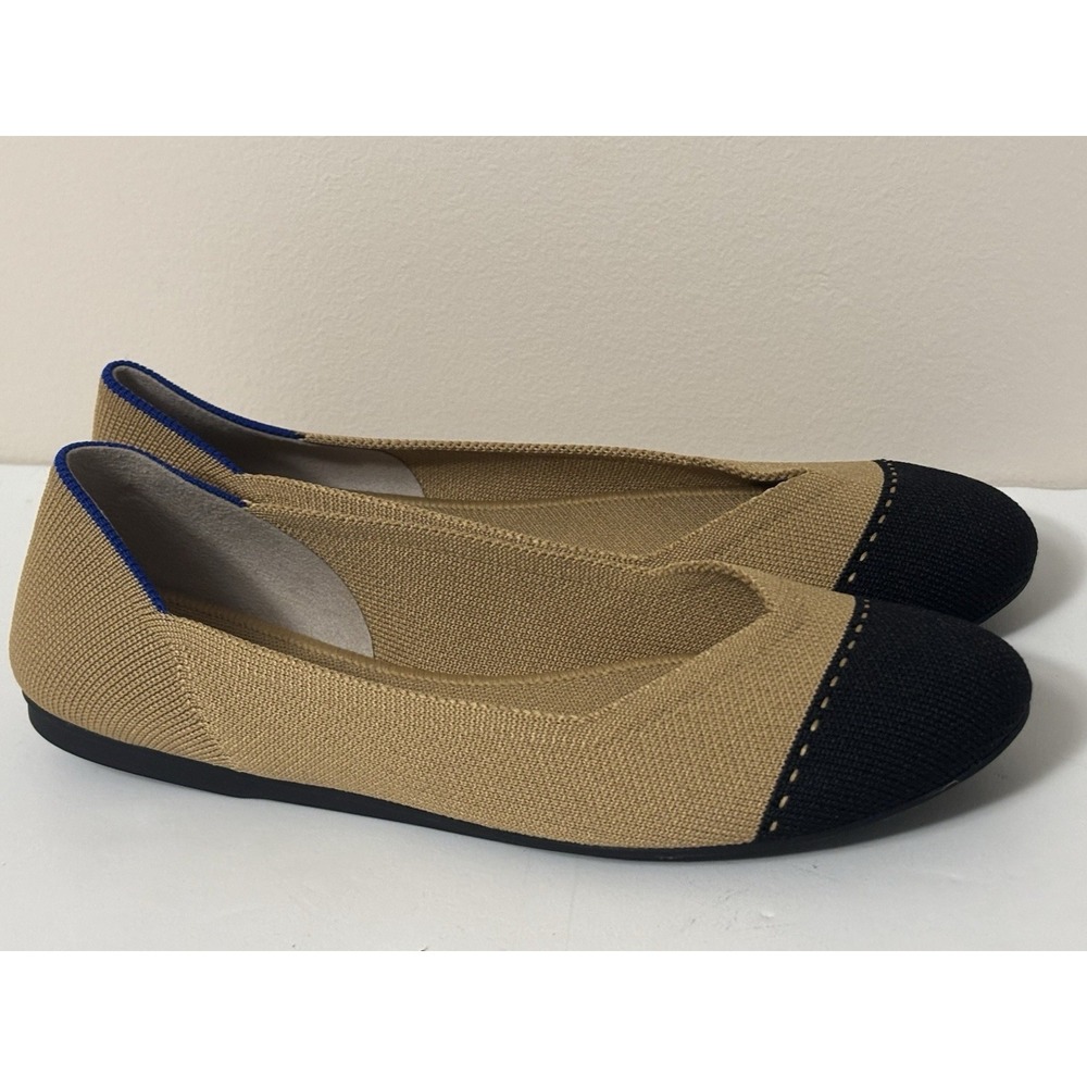 Rothy's Halo Round Toe Tan Black Ballet Flats Shoes Comfort Classic Women's 8